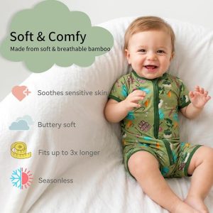 Pijama de viscosa de bambú para niños y niñas, mameluco con cremallera de 2 vías, manga corta, YKK, para bebés prematuros y recién nacidos de 0 a 24 meses