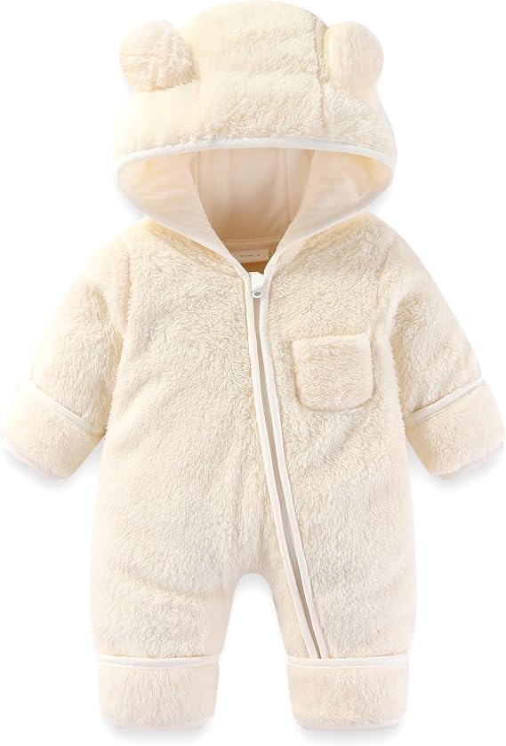 Mono con diseño de oso para recién nacido, con manoplas plegables y calcetines, de forro polar, para invierno, con capucha, para niñas y niños - Imagen 9
