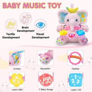 Ryotagift Animales de Peluche Juguetes de Elefante Musical Bilingüe para Bebé, Juguete de Aprendizaje Temprano para Infantes con Música con Luces y Crujido, Juguetes para Tiempo Boca Abajo para 0 3 6
