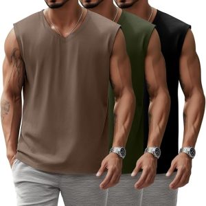 Paquete de 3 camisetas sin mangas con cuello en V para hombre, 95% algodón, sin mangas, grandes y altas, camisetas de entrenamiento para gimnasio