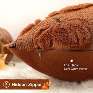 Fundas de cojín Artscope Pumpkin Fall de 18x18 pulgadas, juego de 2, fundas de cojín decorativas de felpa suave de piel sintética para el Día de Acción de Gracias, sofá, dormitorio